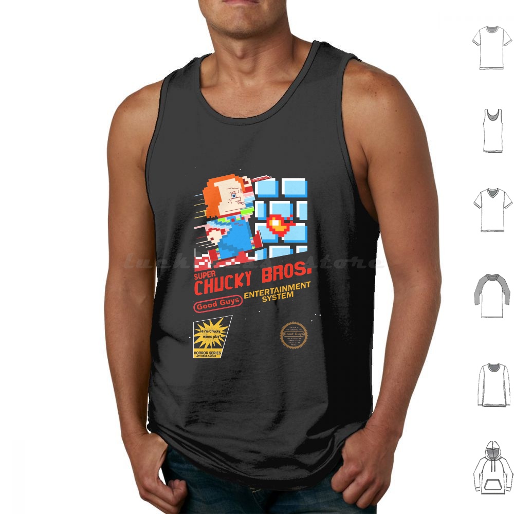 Retro Gaming Guy - Super Chucky 1 Tanktops Print Katoen